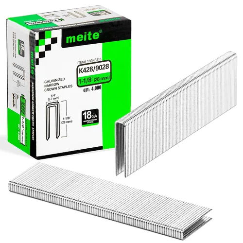 Miniatura 14 de meite Grapas de corona estrecha de calibre 18 de 1/4 de pulgada, grapas de tapicería galvanizadas resistentes de 1 pulgada de longitud