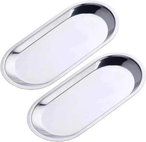Miniatura 21 de Buyer star Bandeja ovalada de acero inoxidable de 9 pulgadas, bandeja de almacenamiento, bandeja de almacenamiento, plato de platos, cosméticos