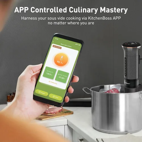 Miniatura 6 de KitchenBoss Wifi Sous Vide Machine: Circulador de inmersión ultrasilencioso Sous Vide Control de aplicación, IPX7 impermeable acero inoxidable 1100W