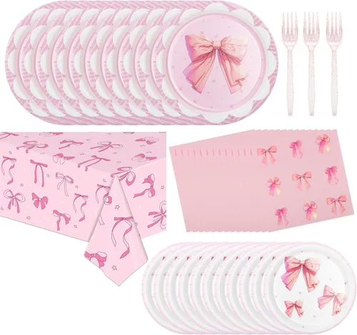 Miniatura 19 de Juego de vajilla para fiesta de cumpleaños para niñas, platos de papel y servilletas de cumpleaños, suministros de fiesta, decoración de fiesta