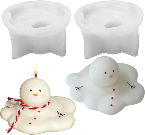 Wehous 2 moldes de vela de Navidad, lindo molde de resina 3D de muñeco de nieve derretido para hacer, adorno para cera de jabón, resina epoxi,