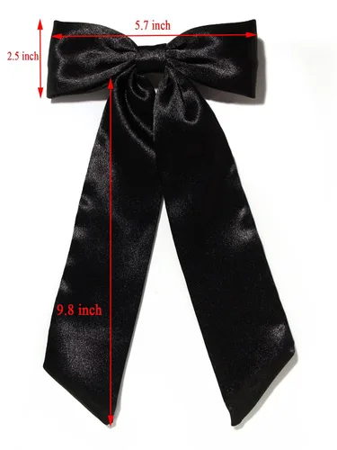 Miniatura 3 de Furling Pompoms Pinzas para el cabello con cola larga, 2 pinzas para el pelo de cinta negra para mujer, pasadores de lazo de satén, lazos grandes