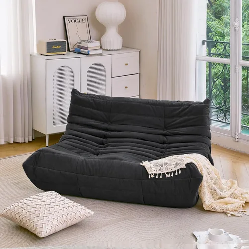 Miniatura 7 de N&V Silla Fireside, sofá de suelo sin brazos de mediados de siglo, silla de microfibra suave de alta calidad, sofá de espuma para sala de estar