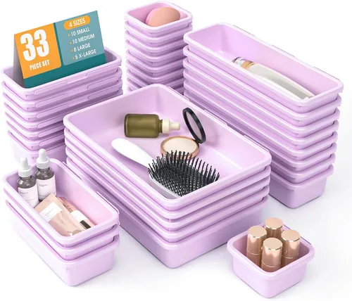 Miniatura 8 de Juego de 6 organizadores de cajones, organizador divisor de cajones de maquillaje de 3 tamaños con almohadillas antideslizantes, contenedores