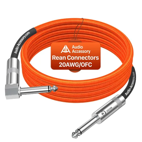 Miniatura 21 de Cable de guitarra de 1.5 pies, paquete de 2 unidades, nailon trenzado anti-torceduras reforzado con Kevlar, conector Neutrik REAN, calibre 20