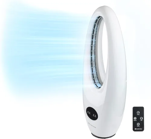 Comfort Zone Ventilador de torre oscilante sin aspas de 28 pulgadas con control remoto, 3 velocidades, oscilación de 70°, ventilador de torre