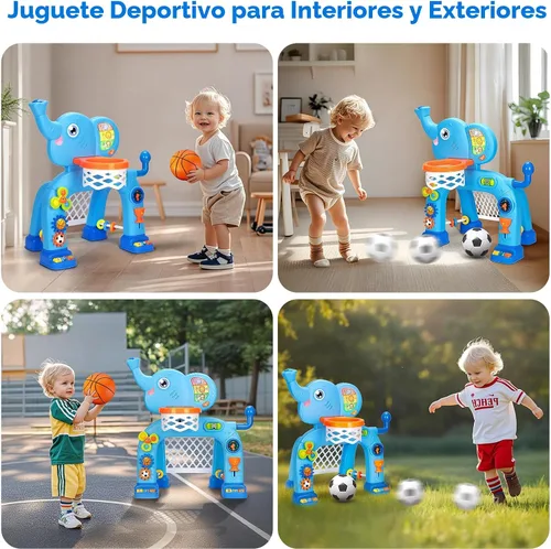 Miniatura 2 de Aro de baloncesto y portería de fútbol para niños de 1, 2, 3 años, juguete deportivo para niños con música de sonido ligero, juguetes Montessori Azul