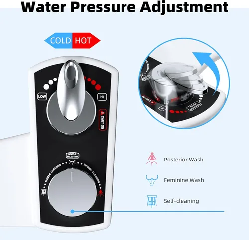 Miniatura 4 de Hibbent Accesorio de bidé para inodoro, rociador de agua caliente y fría, boquilla doble no eléctrica para lavado frontal y trasero, control