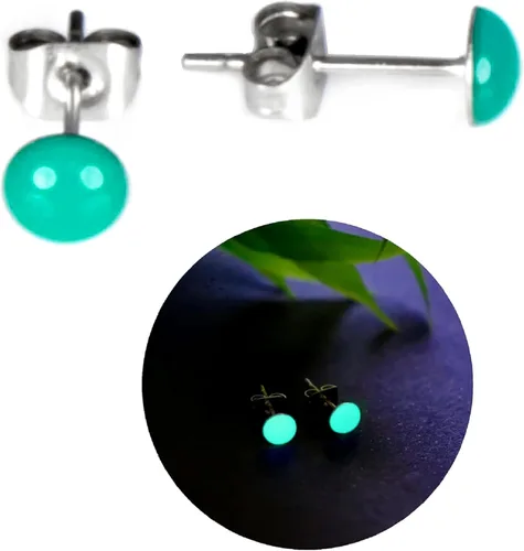 Miniatura 8 de Glow-in-the-Dark 5mm Round Stainless Steel Stud Earrings for Women, Teens & Girls Over 12 Years Old- Hypoallergenic, Flat Back Earrings, Handmade in