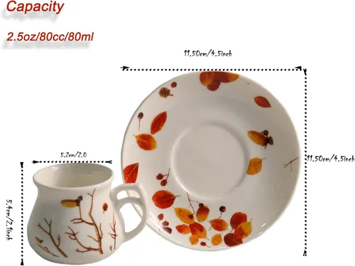 Miniatura 5 de GuangYang Juego de 6 tazas y platillos de café expreso de 2.5 onzas, diseño de otoño