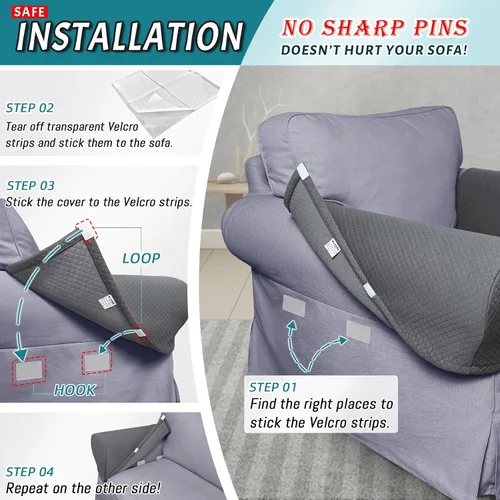 Miniatura 5 de Roytub Fundas para Reposabrazos de Sofá, Fundas para Brazos de Sofá, Funda Elástica para Reposabrazos para Sofás, Sillones, Loveseat, Sillón Gris