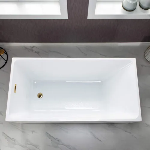Miniatura 5 de WOODBRIDGE Bañera de acrílico independiente de 67 pulgadas, bañera blanca de remojo contemporáneo con desbordamiento y drenaje de oro cepillado