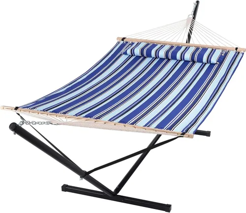 Miniatura 8 de SUNCREAT Hammocks Hamaca doble extragrande con soporte de 12 pies, capacidad de 475 libras, hamaca portátil al aire libre con barra separadora