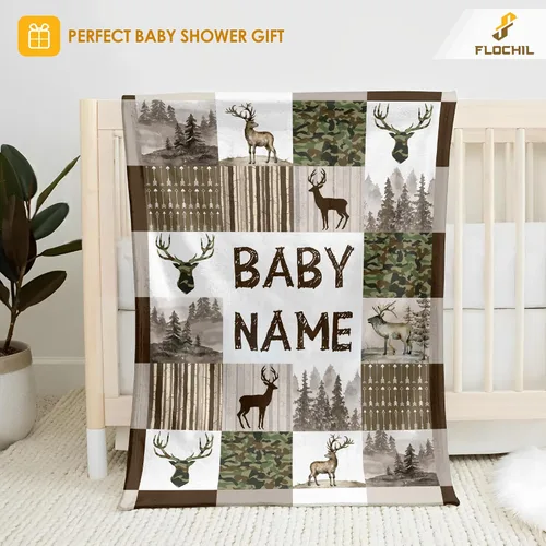 Miniatura 2 de FLOCHIL Manta de bebé personalizada para niños, manta de bebé personalizada con nombre, manta de bebé de bosque personalizada, regalo para baby