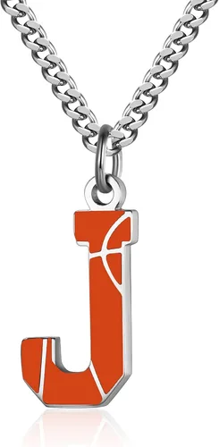 AIAINAGI Collar de letras de baloncesto Colgante de baloncesto para hombre, cadena de plata de acero inoxidable, regalo personalizado de 22 pulgadas