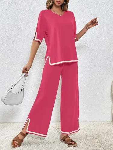 Miniatura 7 de SuperPrity Conjunto de suéter para mujer de 2 o 3 piezas, de manga cortalarga, suéter de punto, de cintura alta, pantalones de pierna ancha