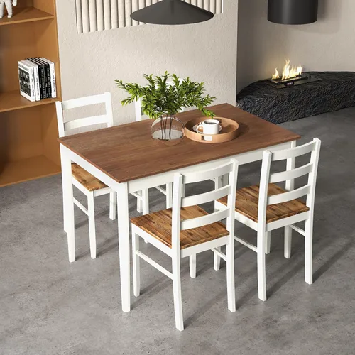 Miniatura 2 de Giantex Juego de comedor de 5 piezas para 4, mesa rectangular de madera maciza y 4 sillas con patas de madera de goma, juego de mesa de cocina