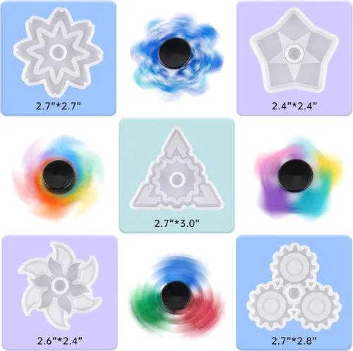 Miniatura 2 de NiArt Juego de Spinner de Dedo DIY con Resina Epoxi y Molde de Silicona, Kit de 5 Moldes con 10 Rodamientos, Juguete de Mano para Alivio del Estrés