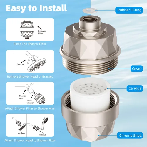 Miniatura 8 de Hibbent Filtro de ducha para agua dura, filtro de cabezal de ducha de alto rendimiento para eliminar el cloro y el fluoruro, filtro de regadera