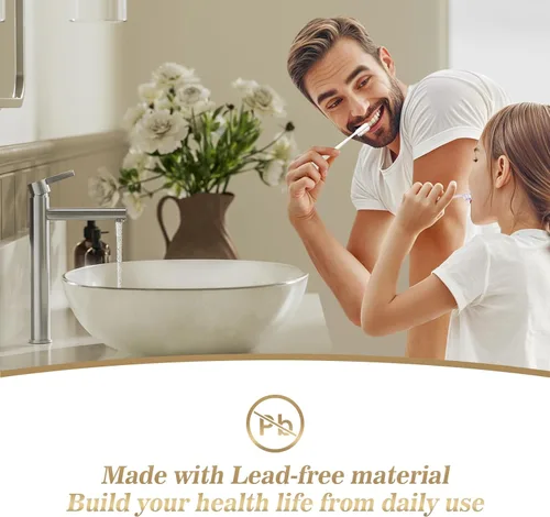 Miniatura 6 de Phiestina FH01-BN-V - Grifo de lavabo de baño de níquel cepillado de un solo agujero, grifo de baño moderno de una sola manija, con drenaje