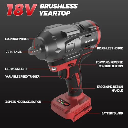 Miniatura 2 de Llave de impacto inalámbrica de 1/2 pulgada para batería Miwaukee de 18V, 900 pies-libras (1200 N.m), atornillador de impacto sin escobillas con 4