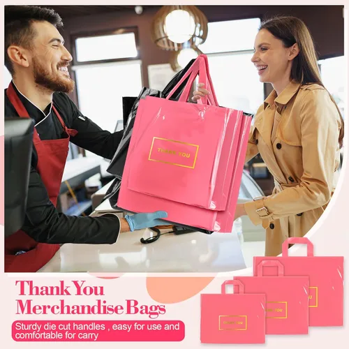 Miniatura 4 de Teling 200 piezas de bolsas de plástico de agradecimiento al por mayor, bolsas de mercancía para bodas y negocios, 9 x 12 pulg, 12 x 15 pulg, 15 x