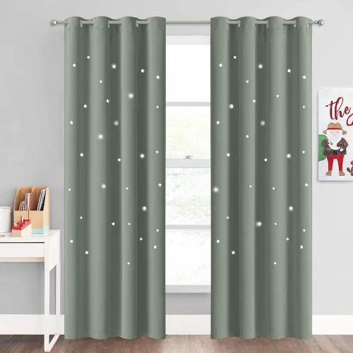 Miniatura 62 de NICETOWN Cortinas infantiles perforadas, cortinas marroquíes con estrellas azules para dormitorio de niñas, gruesas y suaves, para oscurecer la Azul
