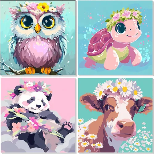 Miniatura 15 de EOBROMD Mrine Life - Paquete de 4 kits de pintura enmarcada por números para niños, kits de bricolaje para niños de 4 a 8 a 12 años, pintura sobre