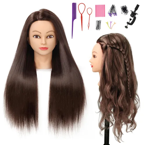 Miniatura 2 de SOPHIRE Cabeza de maniquí de 26 a 28 pulgadas con 80 % cabello humano real, cabeza de entrenamiento de peluquería para práctica de peluquería