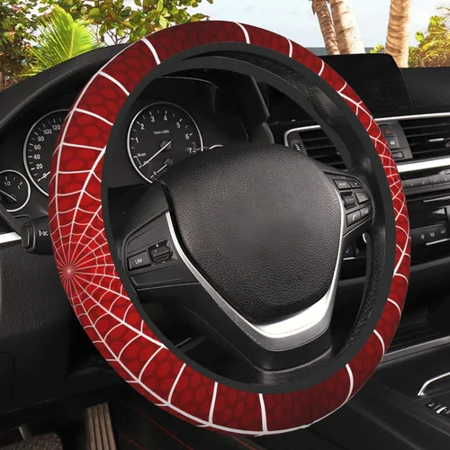 Miniatura 12 de Funda de volante con puntos negros abstractos, protector elástico antideslizante para volante, decoración interior de automóvil para mujeres