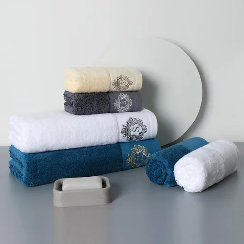 Miniatura 8 de Juego de toallas de baño de lujo súper suaves y altamente absorbentes de 100% algodón premium para regalos (Azul-A)