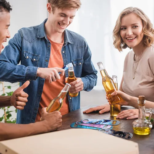 Miniatura 5 de 4 piezas de abridor de botellas plano de acero inoxidable resistente, herramientas para cocina, bar, restaurante, 7 pulgadas (estampado de mármol)