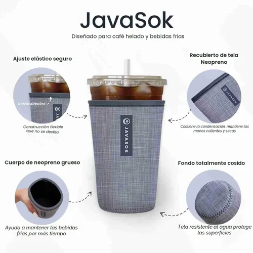 Miniatura 5 de Sok It Java Sok - Funda de neopreno con aislamiento térmico para tazas de café helado y vasos de sodas frías, diseño Like Fine China, tamaño S, Como