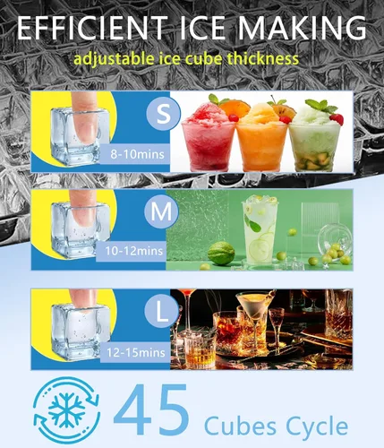 Miniatura 3 de Dessiz Máquina comercial para hacer hielo, 100 libras/24 horas y 45 piezas de acero inoxidable, máquina de hielo independiente, agua del grifo