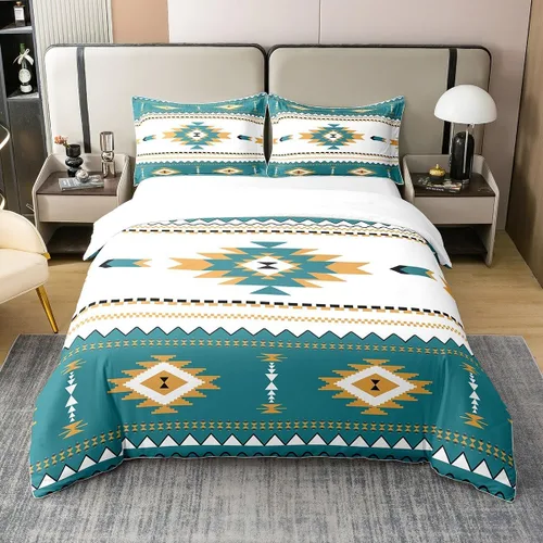 Miniatura 10 de Juego de ropa de cama 100% algodón exótico con funda de edredón individual, diseño tribal, suroeste americano, étnico, bohemio, abstracto