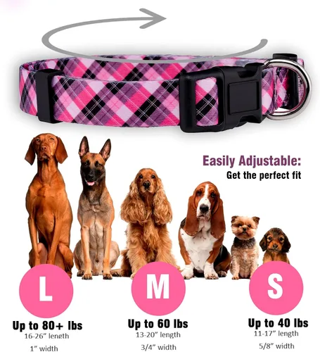 Miniatura 3 de Native Pup Collar de perro a cuadros, leñador rojo, tartán, azul, rosa, ajustable para perros grandes y pequeños (rosa, pequeño)