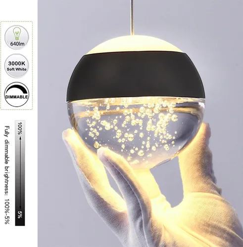 Miniatura 2 de JoollySun Lámpara Colgante de Cristal: Mini Luces Colgantes Negras Modernas para Isla de Cocina y Baño