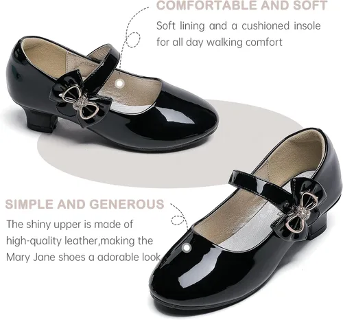 Miniatura 5 de Dufannie Zapatos de vestir para niñas, zapatos de tacón bajo de princesa, zapatos planos con purpurina para bodas y fiestas