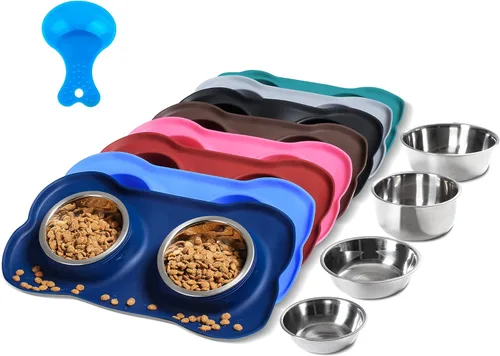 Miniatura 15 de Hubulk - Comedero doble de acero inoxidable con base de silicona antideslizante antiderrames y pala para alimento, para perros pequeños, medianos