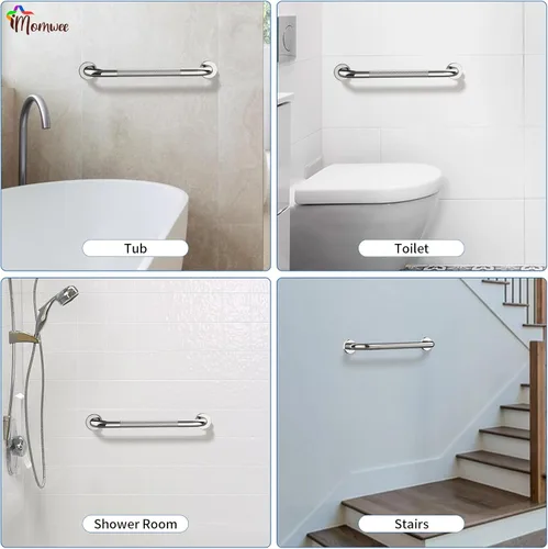Miniatura 6 de Barra de Agarre Antideslizante Cromada de 16 Pulgadas, iMomwee Paquete de 2 Barras de Agarre de Acero Inoxidable para Baño con Agarre Moleteado