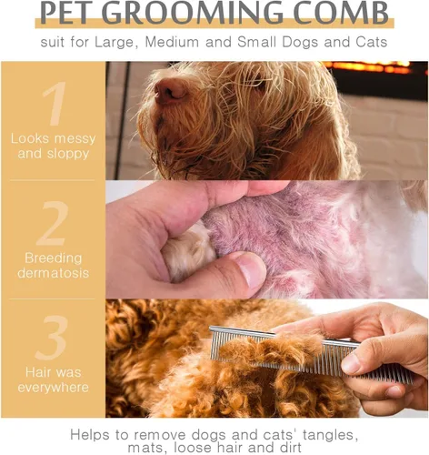 Miniatura 3 de Peines de perro para aseo, peine de metal para gatos para eliminar enredos y nudos, herramienta profesional de aseo para perros de pelo largo, gato