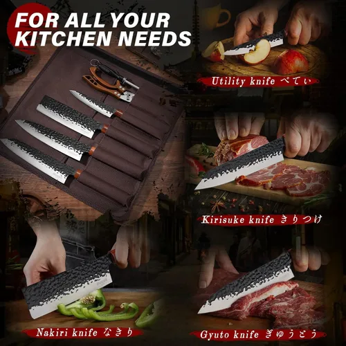 Miniatura 5 de Huusk Juego de cuchillos japoneses de 6 piezas con fundas - Juego de cuchillos de chef profesional con bolsa y afilador, juegos de cuchillos
