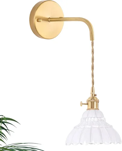 Miniatura 10 de Shenmoyl Aplique de Pared Vintage con Pantalla de Cristal con Patrón de Lirio de los Valles Verde, Cadena Ajustable, Luz de Pared Montada Retro