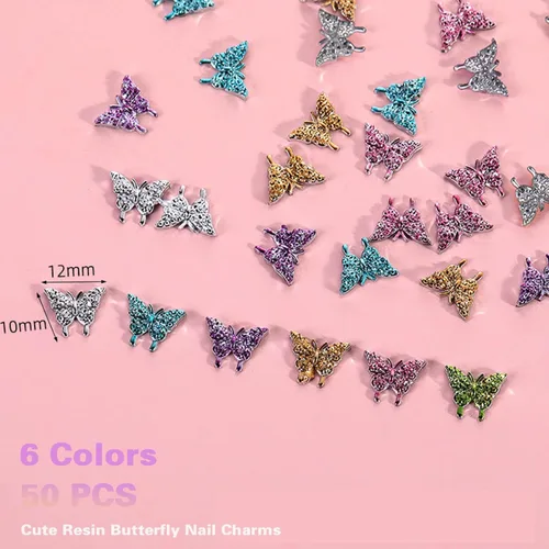 Miniatura 3 de 50 dijes de mariposa 3D – Decoración de joyas Kawaii para arte de uñas impresionantes diseños de uñas