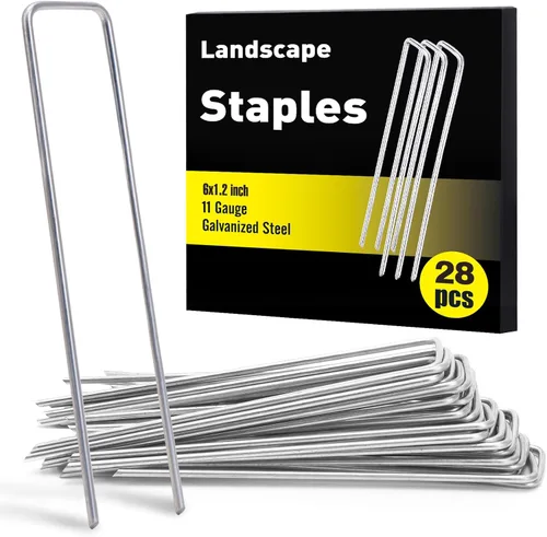 Miniatura 15 de Paquete de 240 grapas de paisaje de 15 cm, estacas de jardín galvanizadas para carpas, estacas resistentes calibre 11, alfileres de tela