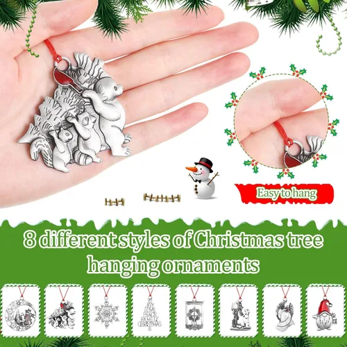 Miniatura 3 de Zhengmy 8 Piezas Adornos de Navidad 2025 Adorno de Árbol de Navidad de Peltre Sólido Gnomos de Metal Santa Ángel Muñeco de Nieve Manualidades