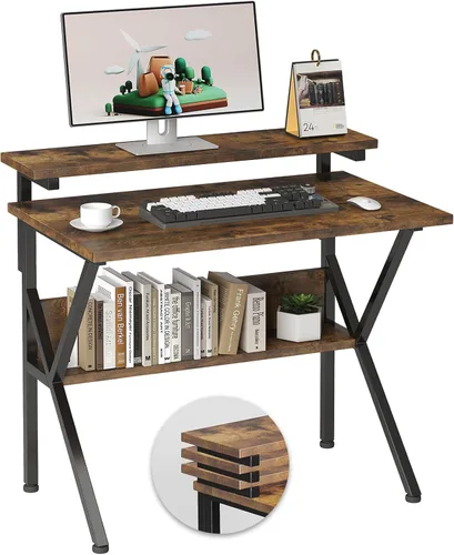 Miniatura 11 de COTUBLR Escritorio pequeño, escritorio de computadora pequeño de 27.5 pulgadas para espacios pequeños, escritorio de computadora con soporte Negro