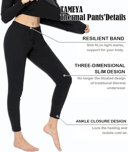 Miniatura 3 de TAMEYA Ropa interior térmica ultra suave para mujer, juego de 2 pantalones largos con forro polar, capa base para clima frío, parte superior e
