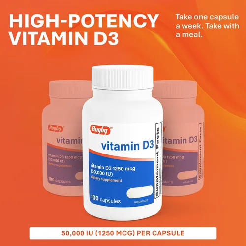 Miniatura 4 de Rugby Vitamina D3 50,000 UI (1250 mcg) - Suplemento de vitamina D de alta potencia para huesos, dientes e inmunidad, 100 cápsulas