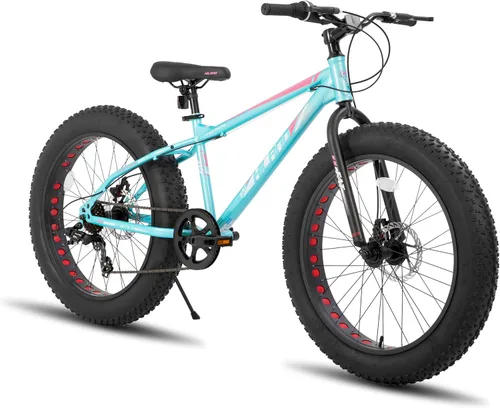 Miniatura 13 de Hiland - Bicicleta de montaña con neumáticos gruesos de 20 pulgadas para niños y niñas de 5 años en adelante, Shimano de 7 velocidades, freno de Azul